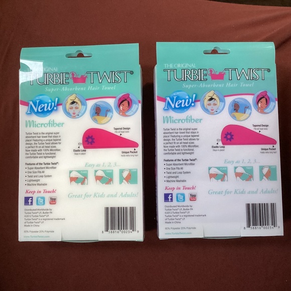 The Original Turbie Twist Super-Absorbent Hair Towel Bundle of 2 NEW - Picture 5 of 9